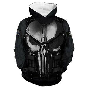 3D Skeleton Skull Hip Pop Punisher Hoodie Sweatshirt Sweater Pullover Jacket